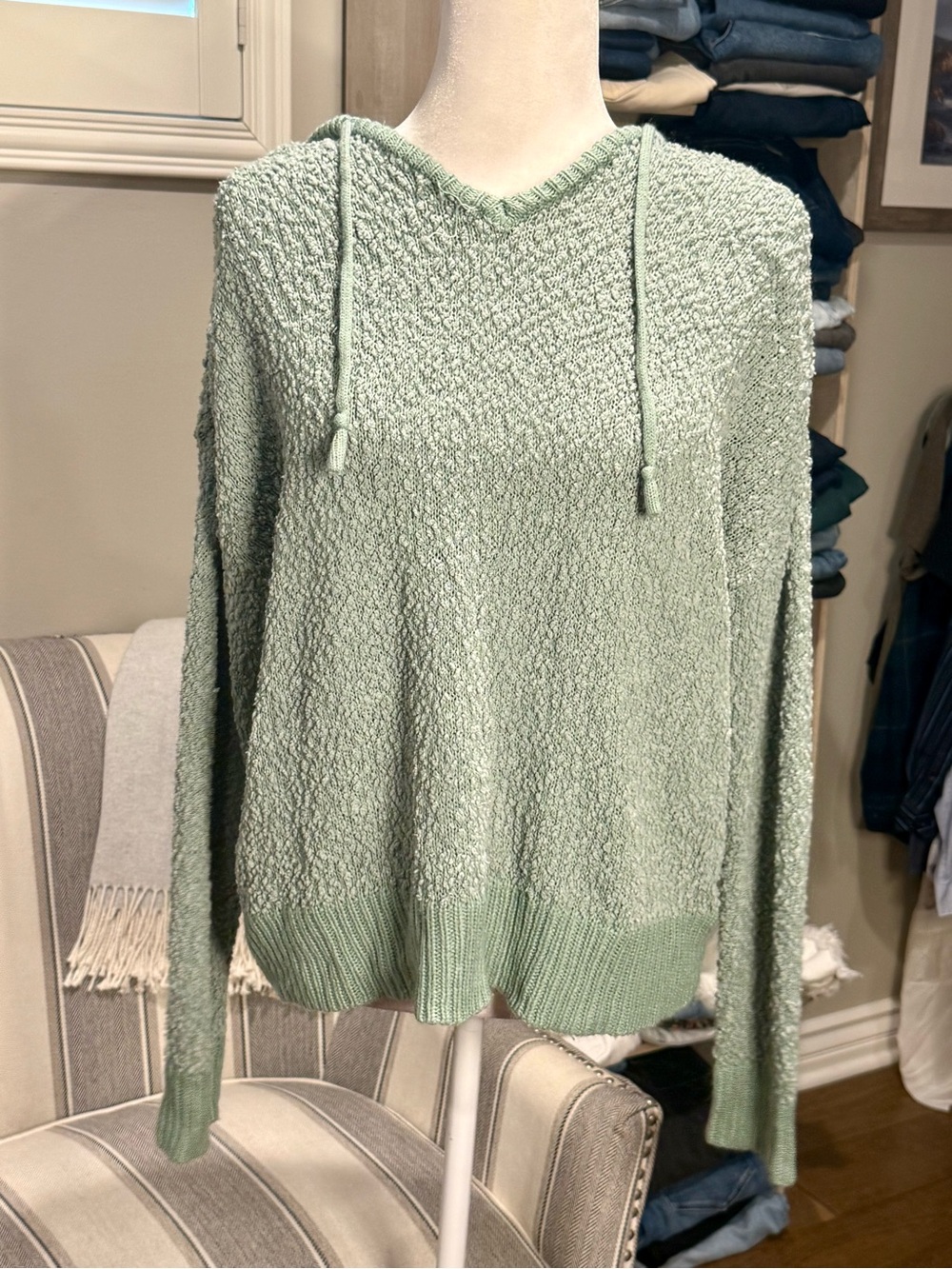 Maurices Mint Green Textured V-Neck Hoodie Sweater